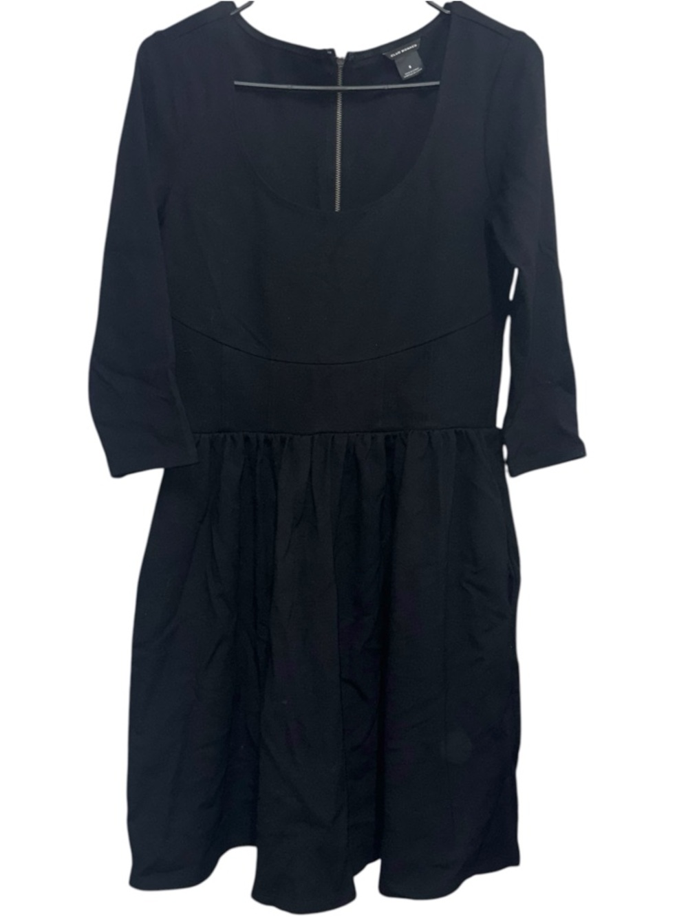 Club Monaco Cocktail Dress size 8 Black 3/4 Sleeve Scoop Neck Minimalist